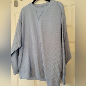 aerie womens waffle crewneck sweatshirt Light Blue Size Medium Oversized